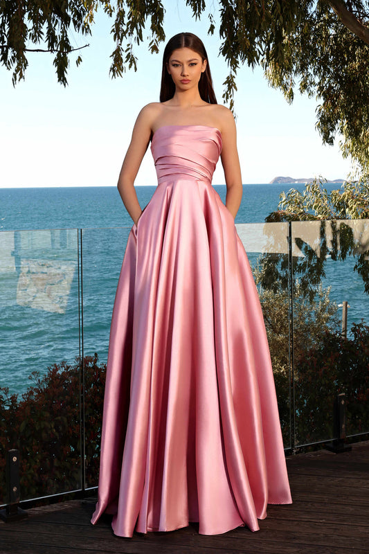 JA Catiana Pink Flare Satin Gown