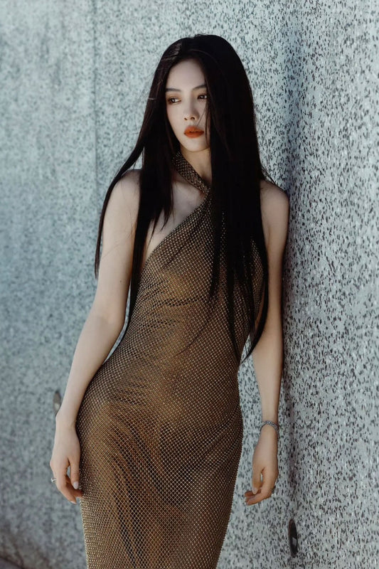 GH Celine Halter Metalic Gown