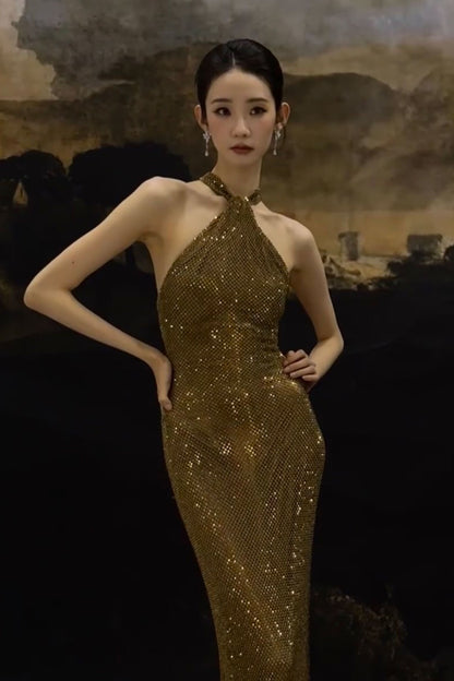GH Celine Halter Metalic Gown