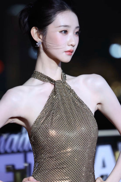 GH Celine Halter Metalic Gown
