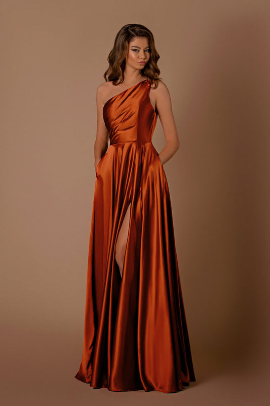 JA Neo One Shoulder Flare Gown