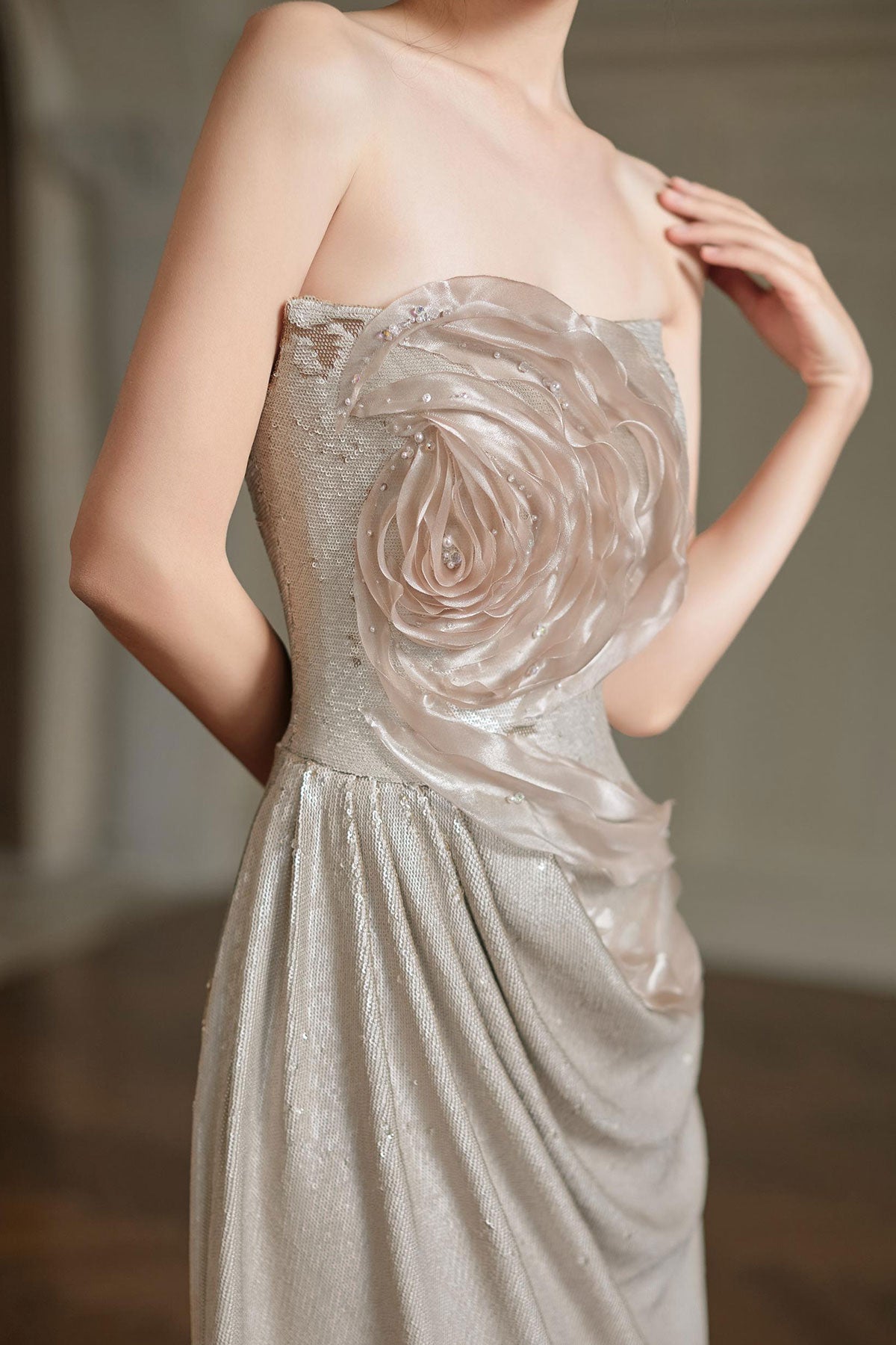 F Rose Silver Mermaid Gown