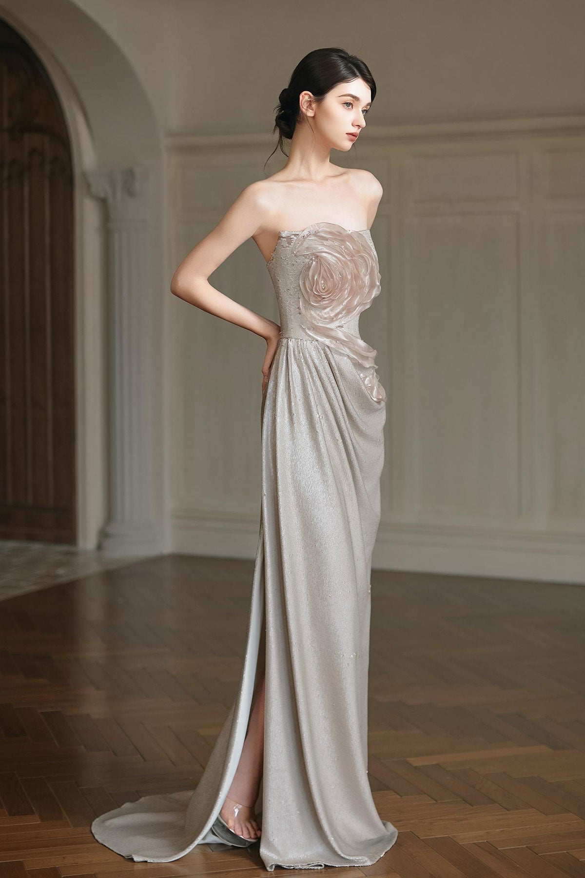 F Rose Silver Mermaid Gown