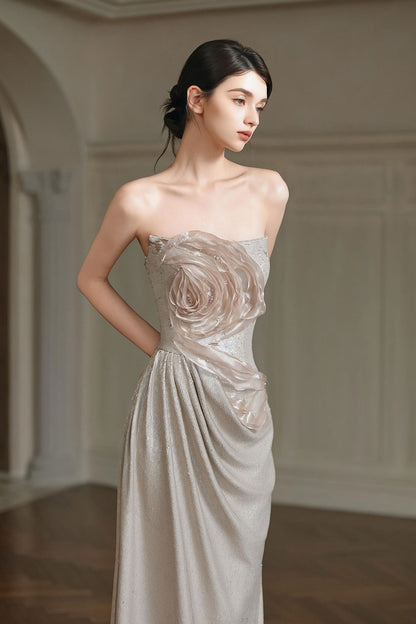 F Rose Silver Mermaid Gown