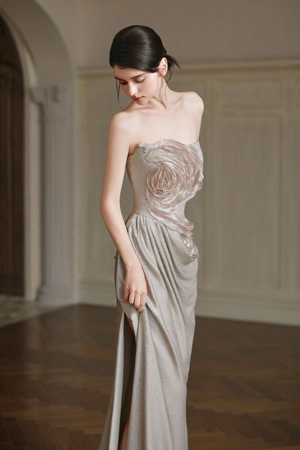 F Rose Silver Mermaid Gown
