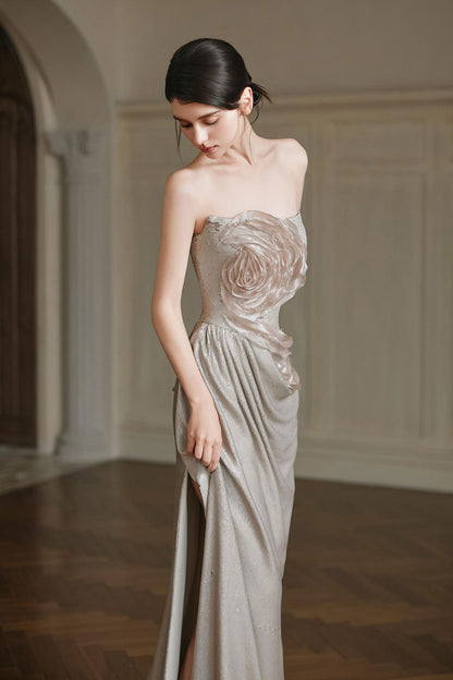F Rose Silver Mermaid Gown