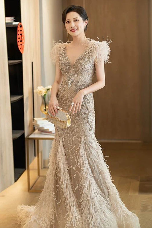GH Eunice Feather Mermaid Gown