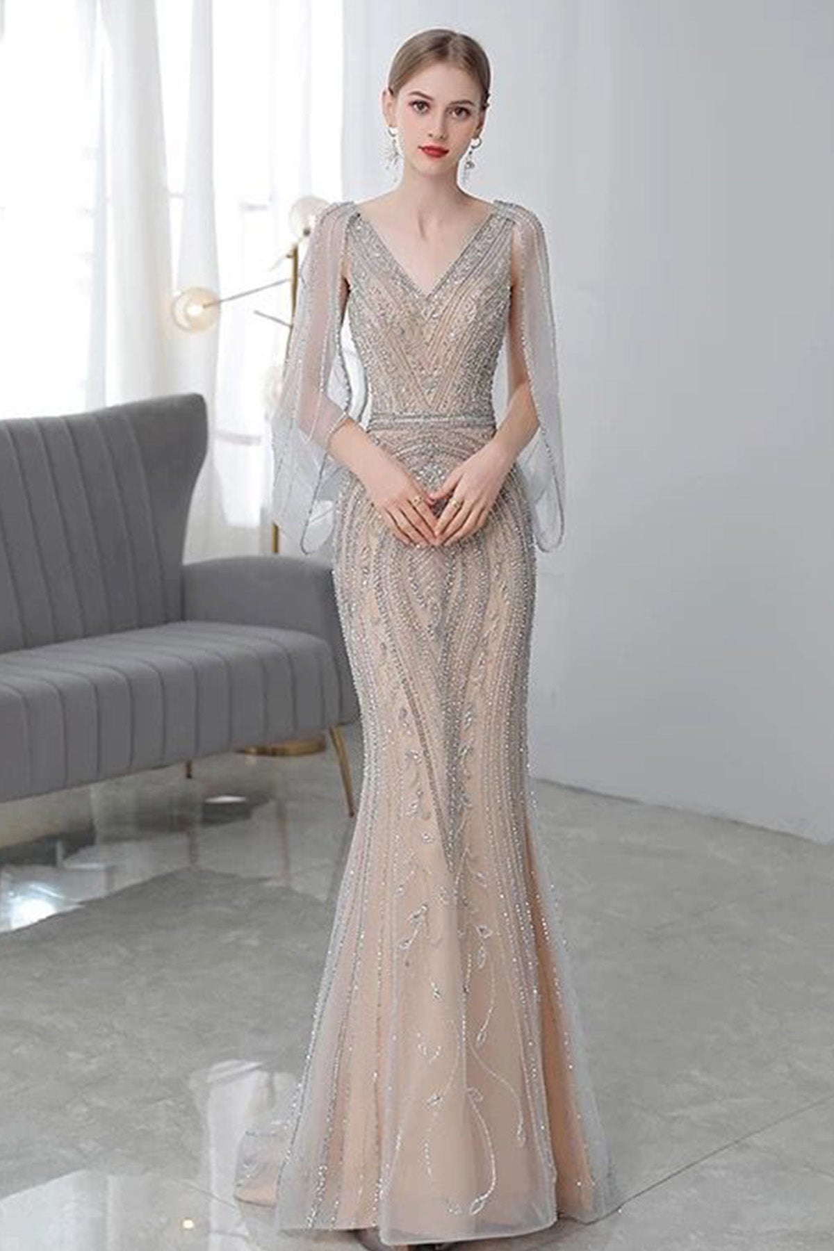 GH Cynthia SIlver Long Sleeve Gown