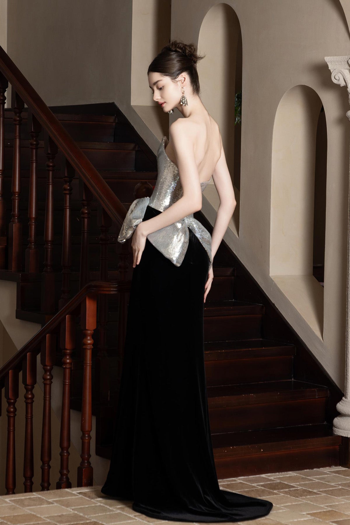 LX Silver Black Velvet Mermaid Gown