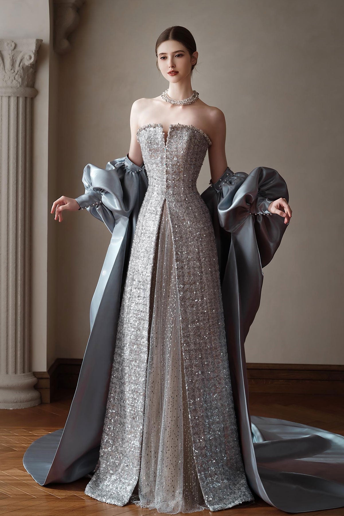 LX Kim Silver Tube Overskirt Gown – The Gownhaus Collection