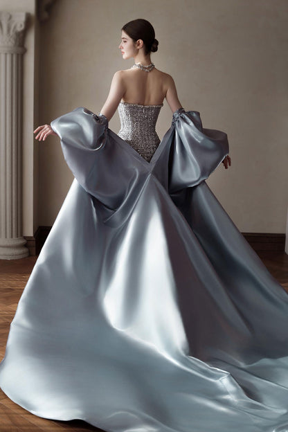 LX Kim Silver Tube Overskirt Gown