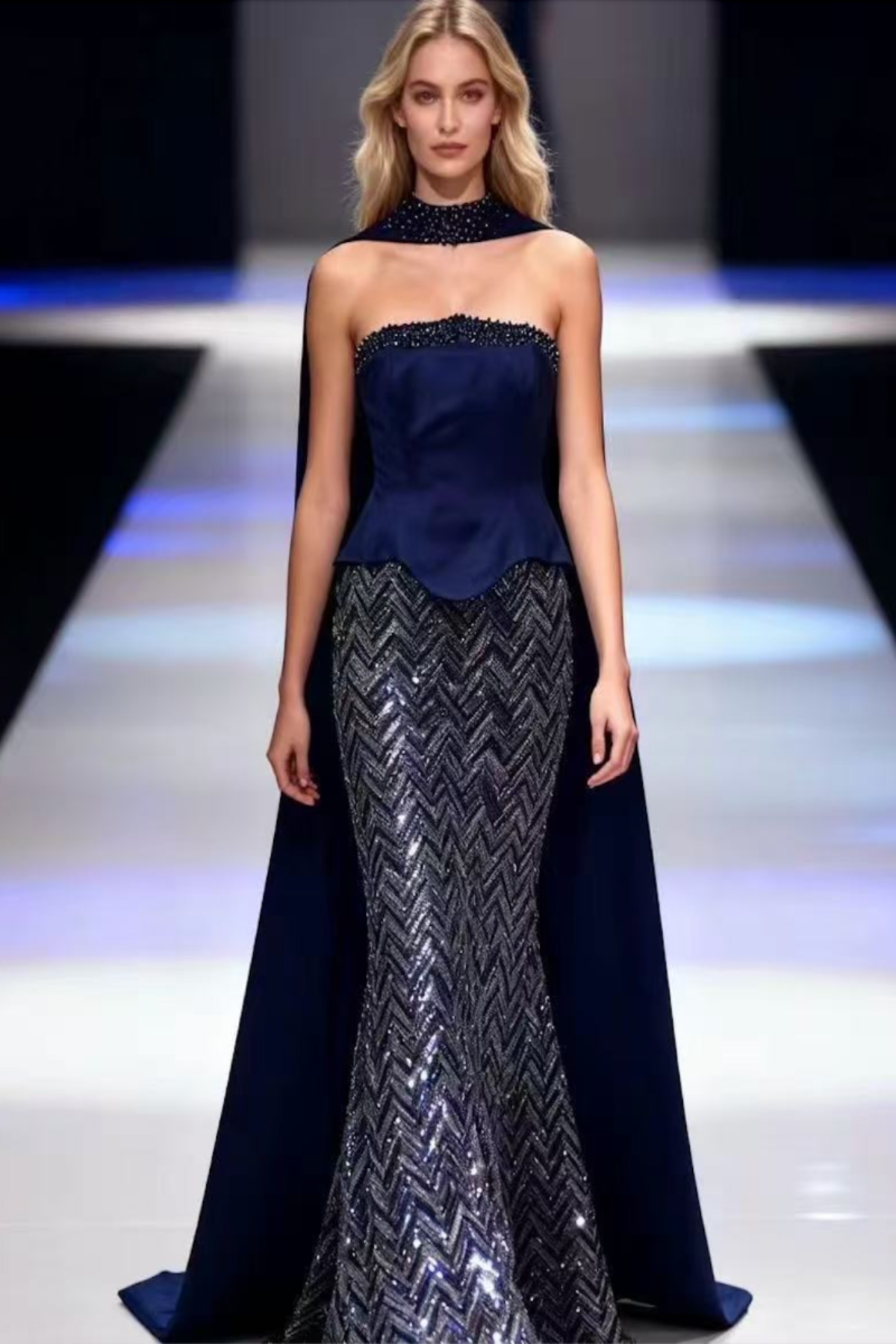 GH Midnight Navy Peplum Gown