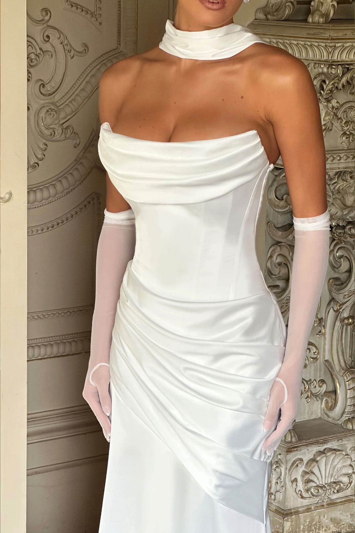 Boo Cowl Tube White Satin Gown