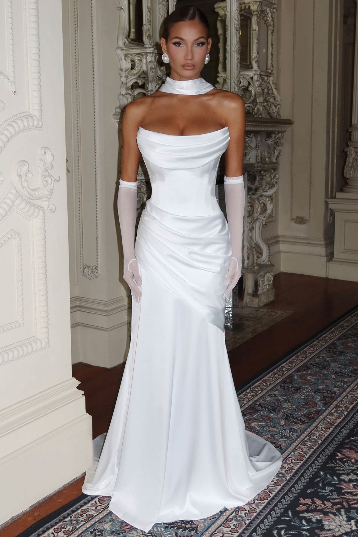 Boo Cowl Tube White Satin Gown