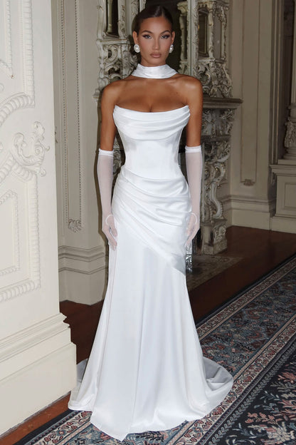 Boo Cowl Tube White Satin Gown