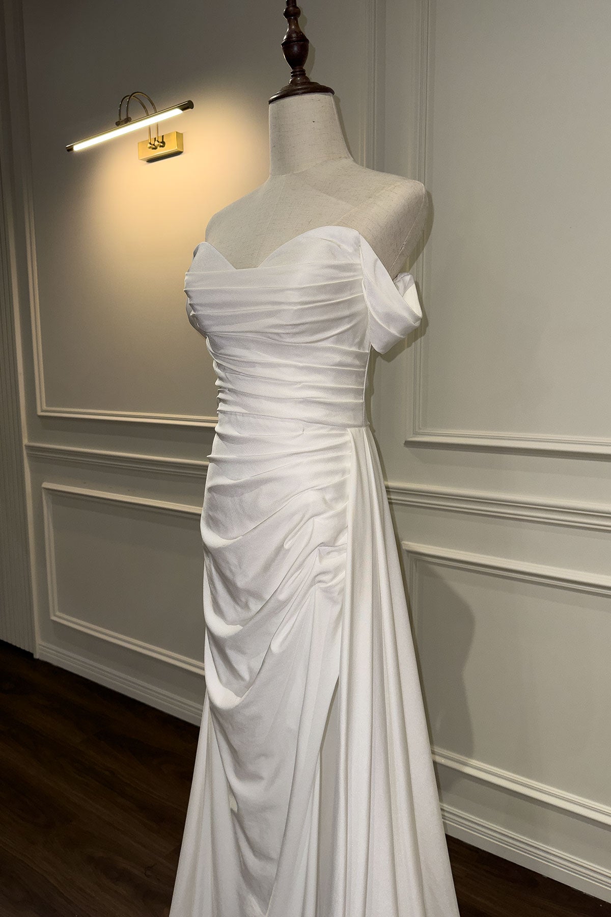 GH Robin Off Shoulder White Satin Gown