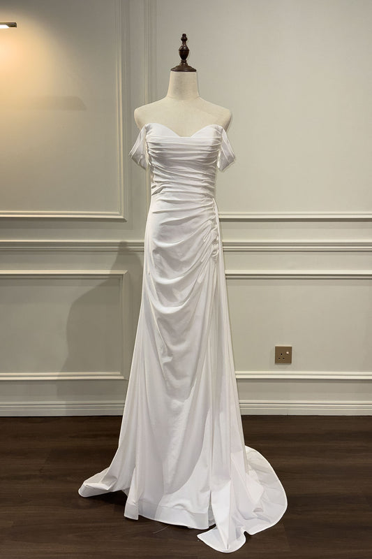 GH Robin Off Shoulder White Satin Gown