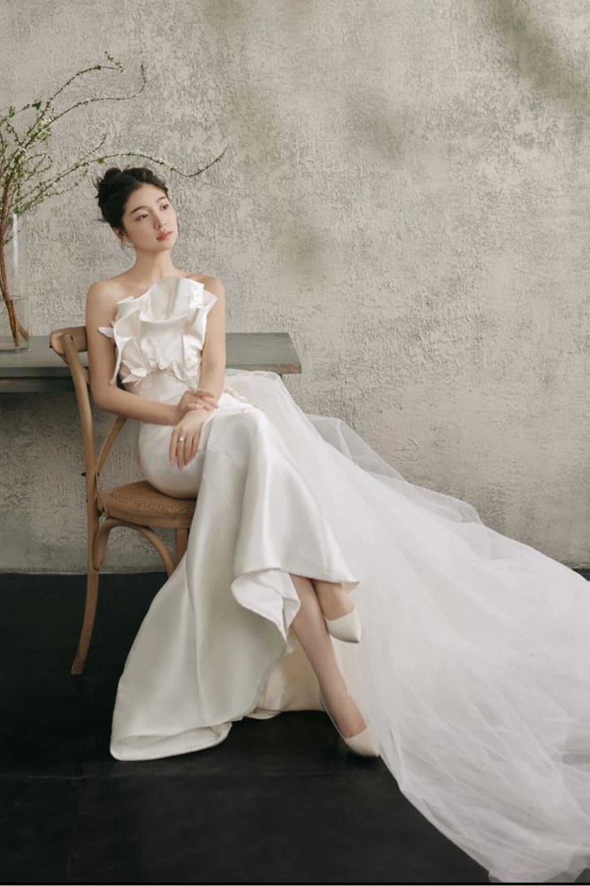 GH Gloria Tube White Satin Mermaid Gown
