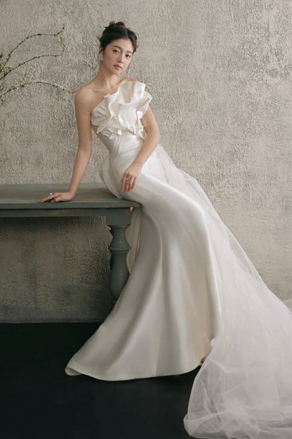 GH Gloria Tube White Satin Mermaid Gown