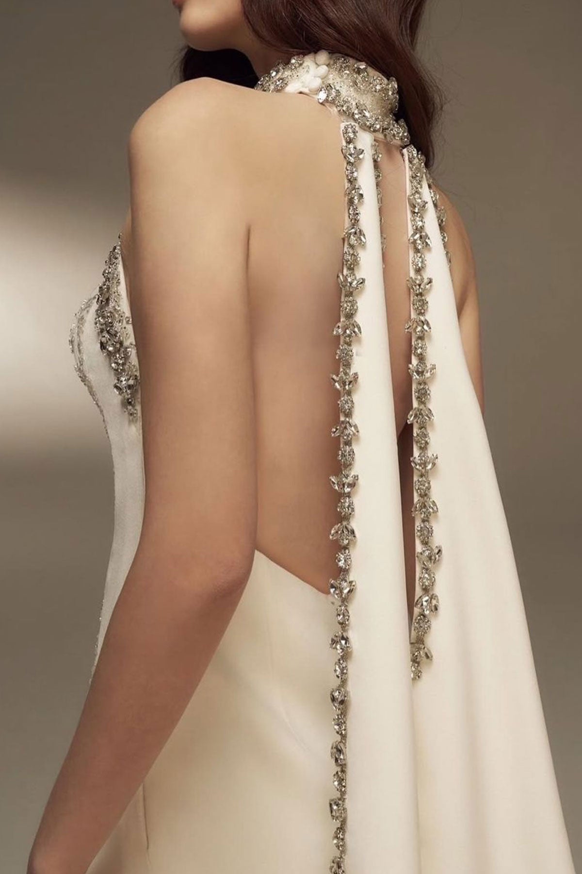 NR Halter White Silver Overskirt Gown