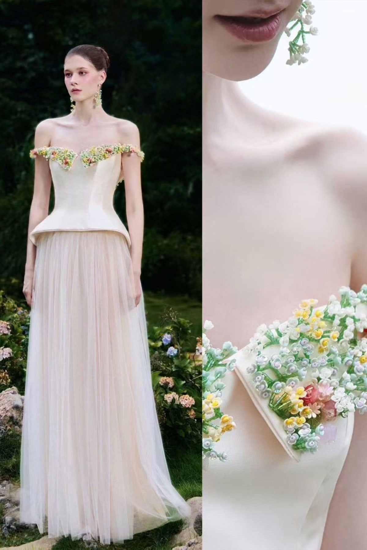RS Lego Floral Off Shoulder Gown