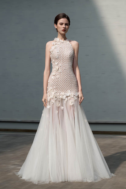 SV Moros Halter White Tulle Gown