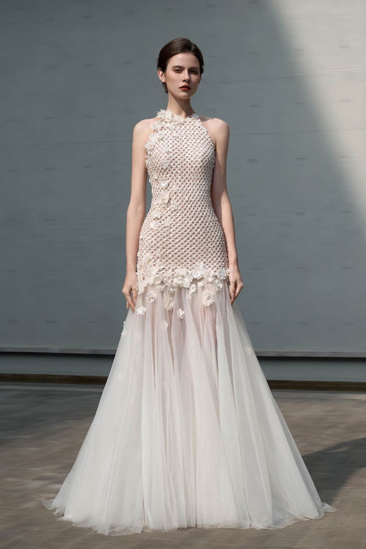 SV Moros Halter White Tulle Gown