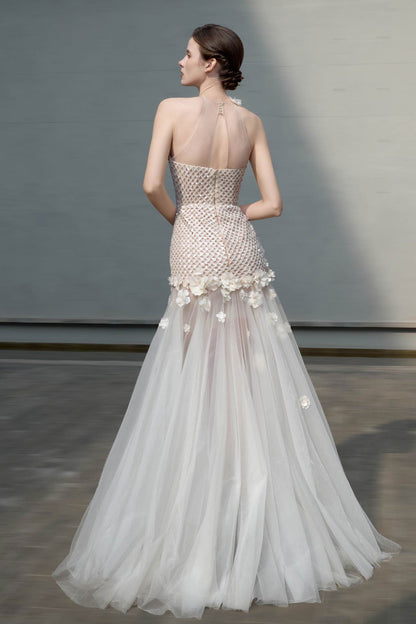 SV Moros Halter White Tulle Gown