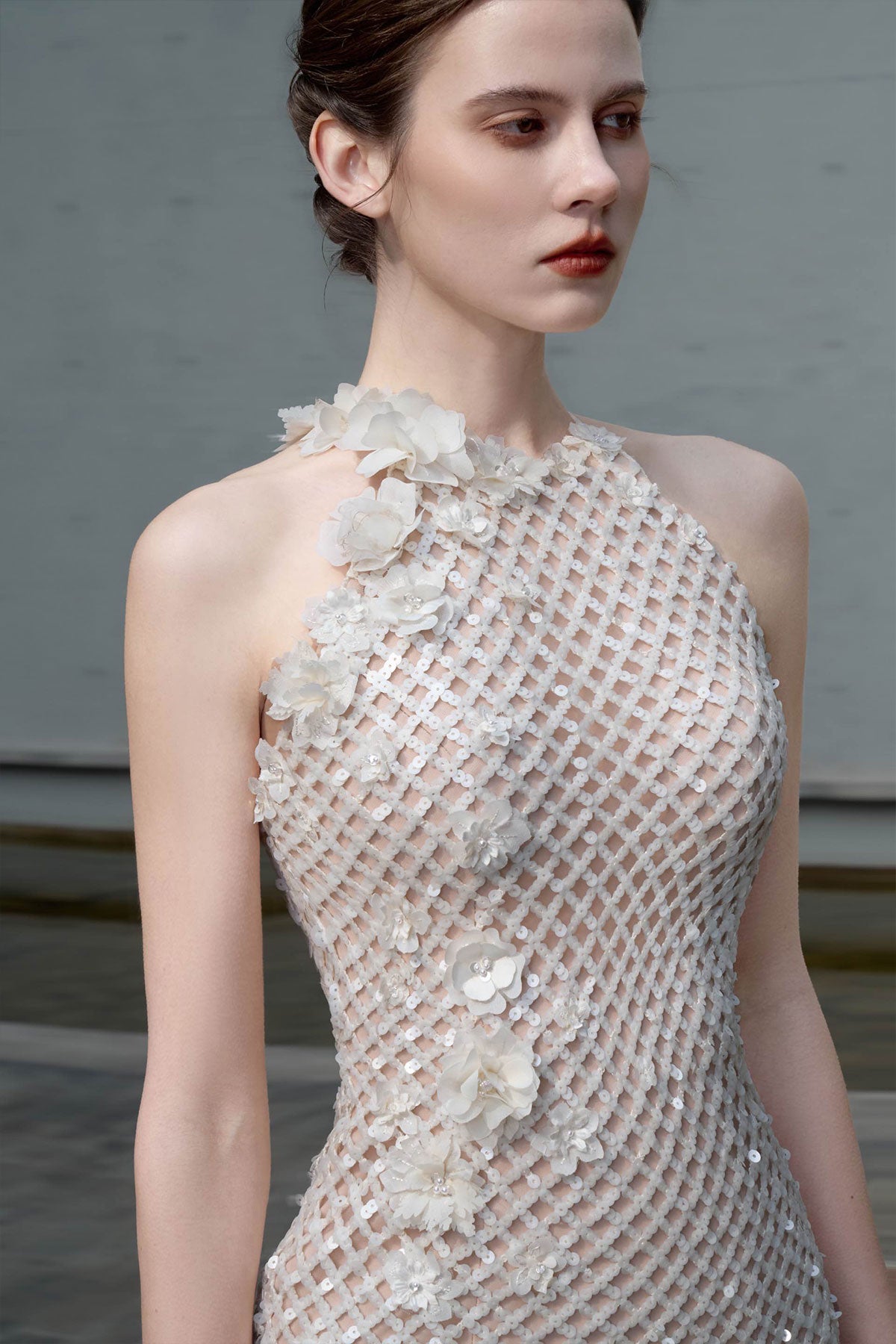 SV Moros Halter White Tulle Gown