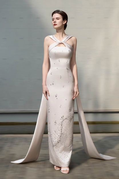 SV Dahlia Halter White Satin Gown