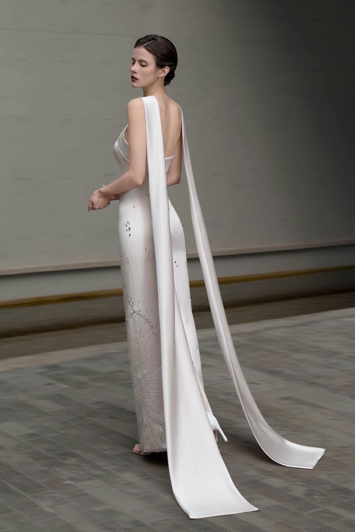 SV Dahlia Halter White Satin Gown