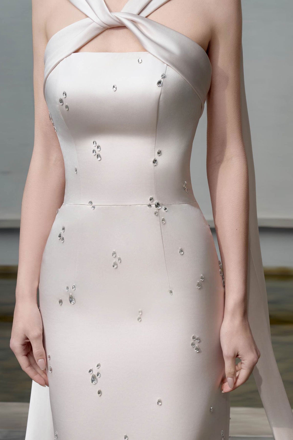 SV Dahlia Halter White Satin Gown
