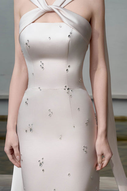 SV Dahlia Halter White Satin Gown