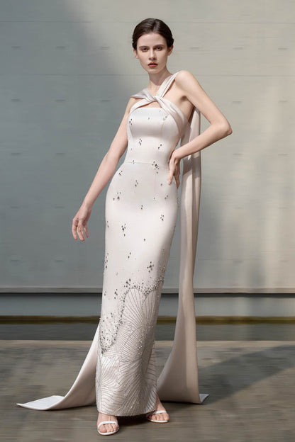 SV Dahlia Halter White Satin Gown